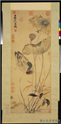 明陈淳秋塘花鸭　轴,绘画,翎毛,花草,果蔬,山水