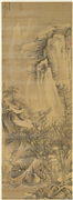 明赵左寒崖积雪　轴,绘画,山水,树木,建筑,器用,人物