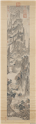 明吴彬画山水　轴,绘画,山水,人物,树木,船,建筑,走兽,器用