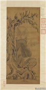 明吴彬画罗汉（第十一租查巴纳荅嘎尊者）　轴,绘画,佛道人物,器用,树木