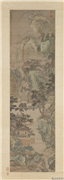 明丁云鹏仙山楼阁　轴,绘画,山水,建筑,人物,树木,器用