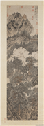 明丁云鹏松巅函虚　轴,绘画,树木,山水,建筑,花草,人物