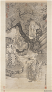 明丁云鹏画佛像　轴,绘画,佛道人物,器用,树木,花草,山水