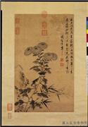 明项圣谟菊花竹石　轴,绘画,花草,山水,树木