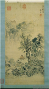 明张宏画山水　轴,绘画,山水,树木,建筑,人物