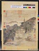 明张宏竞渡图　轴,绘画,节令与二十四节气,人物,树木,走兽,建筑,船,山水