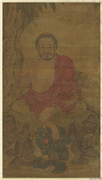 明人释迦牟尼佛　轴,绘画,佛道人物,器用,树木,花草