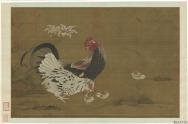 明人画鸡　轴,绘画,翎毛,花草