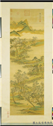 清王翬仿赵大年水村图　轴,绘画,山水,花草,树木,器用,建筑,走兽,人物