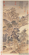 清王翬松风书屋图　轴,绘画,山水,器用,建筑,翎毛,树木,人物