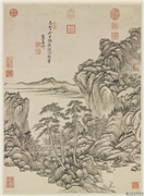 清王原祁画山水　轴,绘画,山水,树木,建筑,人物