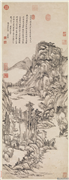 清王原祁仿吴镇山水　轴,绘画,山水,建筑,树木