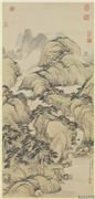 清弘旿画万壑祥云　轴,绘画,山水,树木,建筑