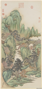 清弘旿画林麓秋晴　轴,绘画,山水,建筑,花草,树木,船,人物
