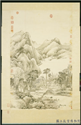 清邹一桂画溪山村落　轴,绘画,山水,人物,树木,建筑,花草