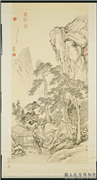 清邹一桂松岩石室图　轴,绘画,山水,树木,器用,建筑,人物