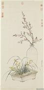 清邹一桂画花卉　轴,绘画,花草,器用