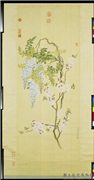 清邹一桂画碧桃紫藤　轴,绘画,花草