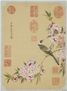清邹一桂碧桃春鸟　轴,绘画,花草,翎毛