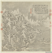 清董邦达雪景高宗御题　轴,绘画,山水,树木,建筑,器用,人物