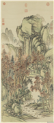 清董邦达仿陆广枫林晴霭　轴,绘画,山水,树木,建筑,人物