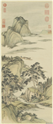 清董邦达松溪泛月　轴,绘画,山水,树木,船,建筑,人物