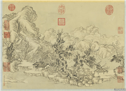 清董邦达寒岩重瀑　轴,绘画,树木,山水,建筑,花草