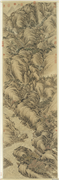 清董邦达江关行旅　轴,绘画,山水,人物,建筑,走兽,树木,船