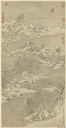 清董邦达寒溪雪屋　轴,绘画,山水,人物,树木,建筑,器用,船