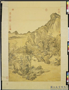 清钱维城画溪桥曳杖　轴,绘画,山水,建筑,树木,人物