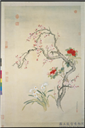 清钱维城画梅茶水仙　轴,绘画,花草