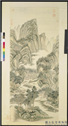 清永瑢春山游骑　轴,绘画,山水,人物,树木,走兽,器用,建筑