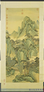 清永瑢画松壑探奇　轴,绘画,山水,建筑,树木,器用