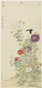 清汪承霈画菊　轴,绘画,花草,草虫