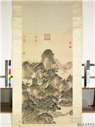 清唐岱仿范宽山水　轴,绘画,山水,建筑,树木