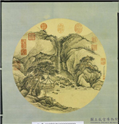 清张宗苍水亭对瀑　轴,绘画,山水,树木,建筑,器用
