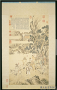 清丁观鹏仿韩滉七才子过关　轴,绘画,经史-故事,人物,树木,走兽,花草,建筑,器用
