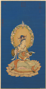 清丁观鹏画莲座文殊像　轴,绘画,佛道人物,器用,花草