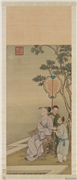 清冷枚赏月图　轴,绘画,山水,人物,花草,器用