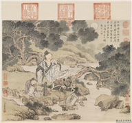 清金廷标品泉图　轴,绘画,山水,人物,树木,器用