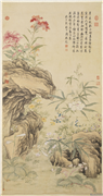清金廷标画秋华高宗御题　轴,绘画,花草,山水