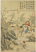 清金廷标岁朝图　轴,绘画,山水,建筑,器用,节令与二十四节气,花草,人物