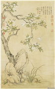 清徐扬梨花白燕高宗御题　轴,绘画,花草,山水,翎毛