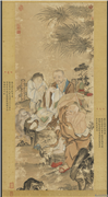 清徐扬仿贯休画罗汉　轴,绘画,佛道人物,走兽,树木,建筑,器用,花草