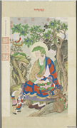 清姚文瀚画第八嘎纳嘎拔哈喇錣杂尊者　轴,绘画,树木,果蔬,走兽,器用,花草