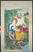 清姚文瀚画第十五锅巴嘎尊者　轴,绘画,佛道人物,树木,器用,水中动植物,山水