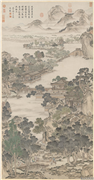 清张廷彦画登瀛洲图　轴,绘画,山水,经史-故事,建筑,人物,树木,船,走兽,器用