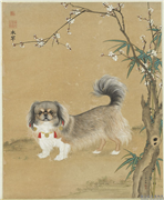 清沈振麟画狗　轴,绘画,走兽,树木,花草,器用