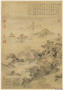 清董邦达绘御笔中秋帖子诗　轴,绘画,山水,节令与二十四节气,花草,器用,建筑,树木,人物