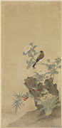 明赵寿花鸟　轴,绘画,花草,翎毛,山水,树木